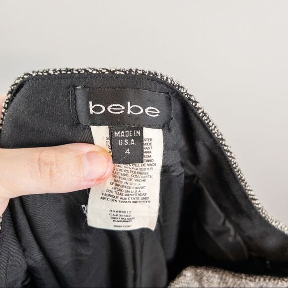 𝅺Bebe Womens Black Herringbone Tweed Trouser Size 4 Y2K Wool Silk Mid Rise - Picture 6 of 9